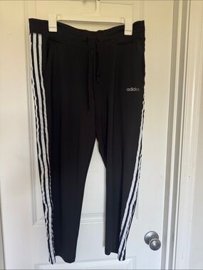adidas Black Track Pants with White Side Stripes